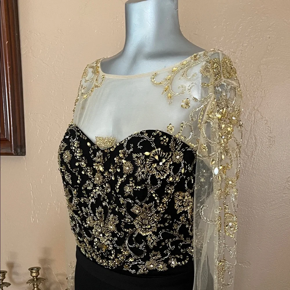 Vintage Eureka Black and Gold Embroidered Long Sleeve Dress.  Sz 10 - Picture 4 of 11